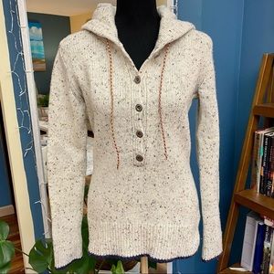 RARE PATAGONIA Ranchito Hoodie Sweater Merino Wool Vintage Beige Blue Medium